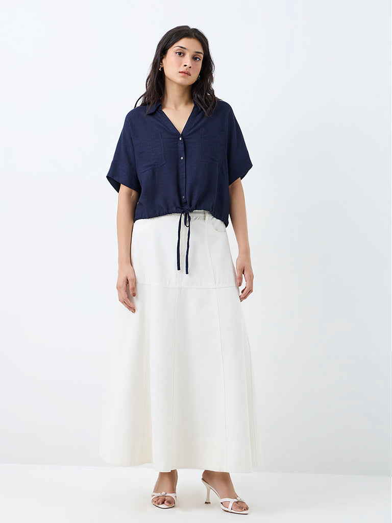 LOV Navy Tie-Up Detailed Blouse