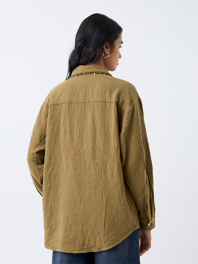 LOV Sage Crinkle-Textured Shirt