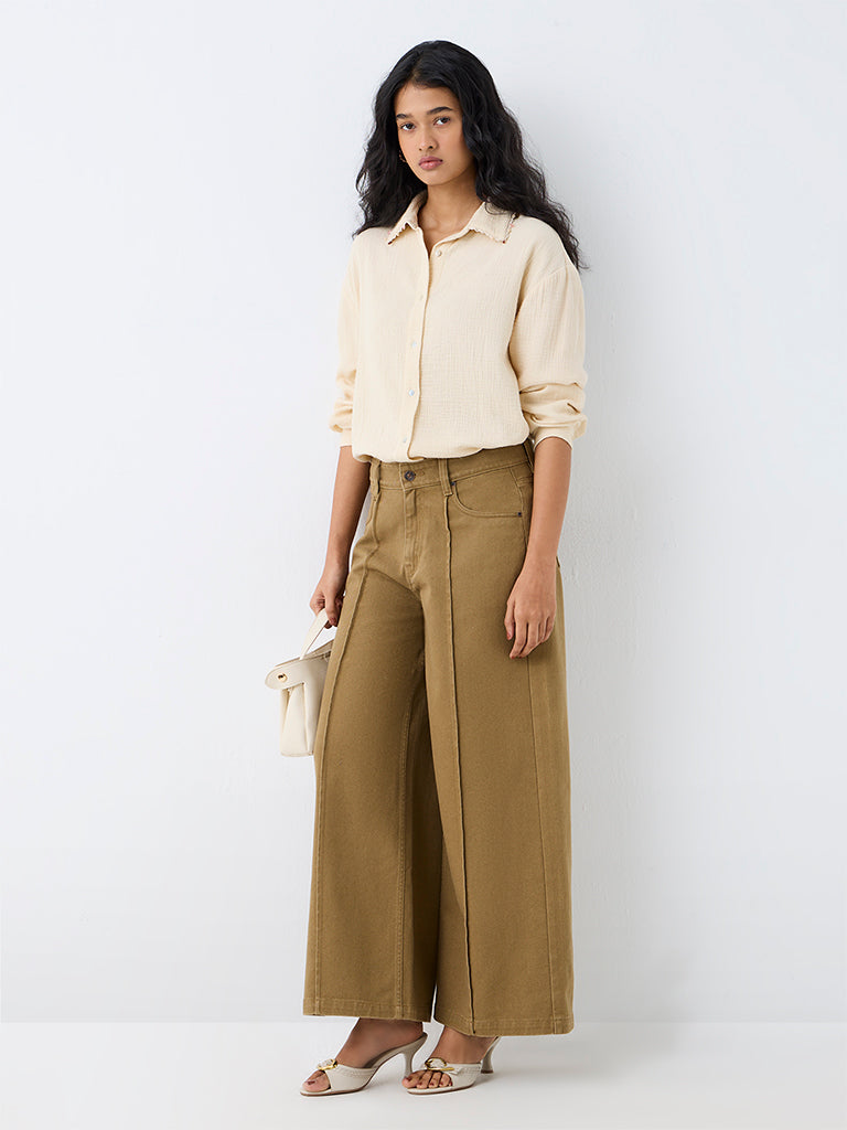 LOV Cream Crinkle-Textured Shirt