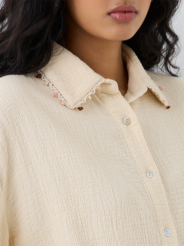 LOV Cream Crinkle-Textured Shirt