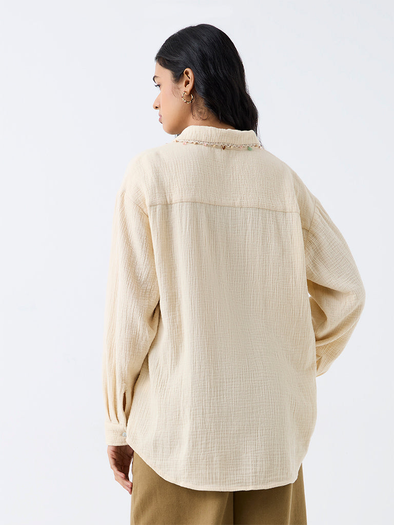 LOV Cream Crinkle-Textured Shirt