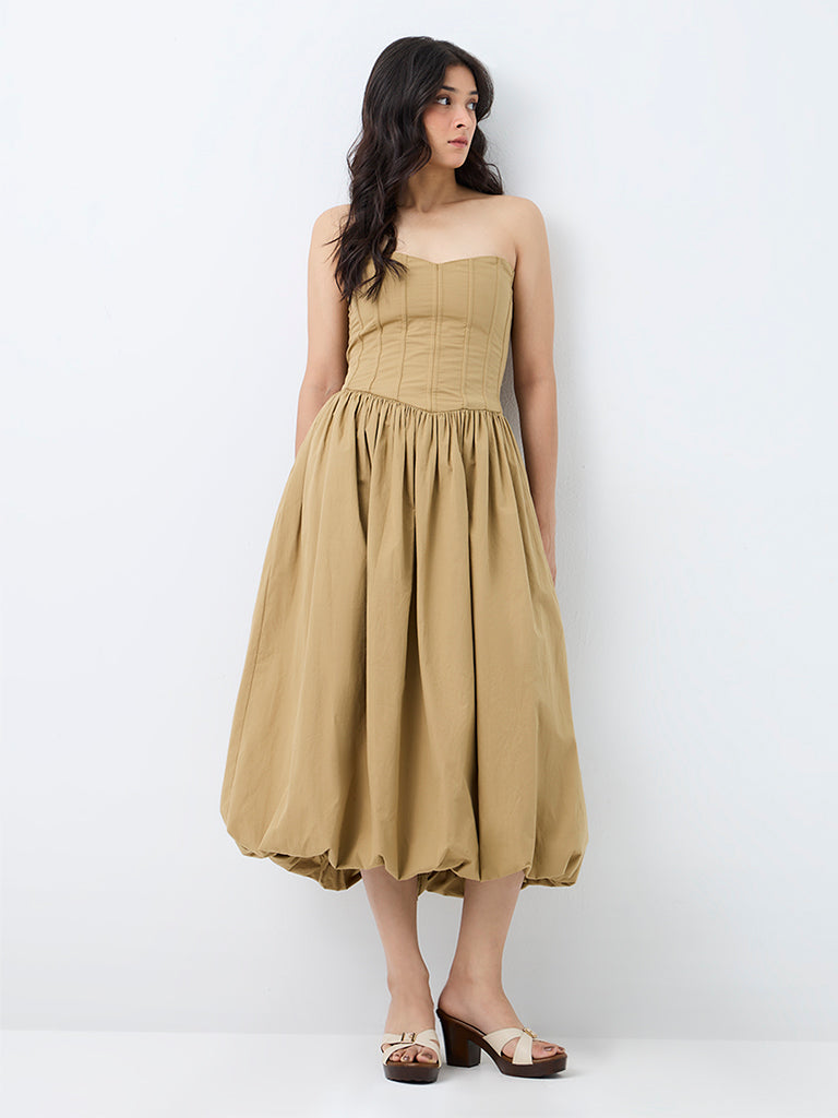 LOV Beige Cotton Tube Bubble Dress