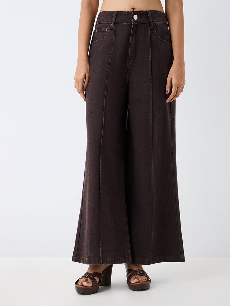 LOV Dark Brown High-Waist Wide-Leg Jeans