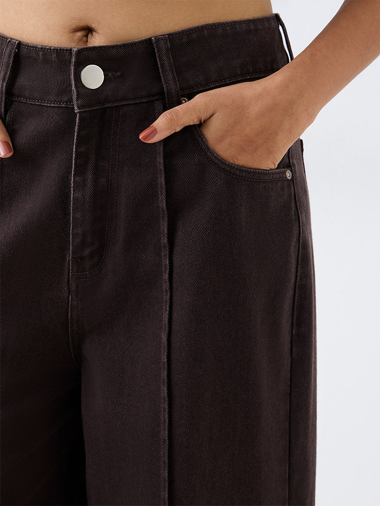 LOV Dark Brown High-Waist Wide-Leg Jeans