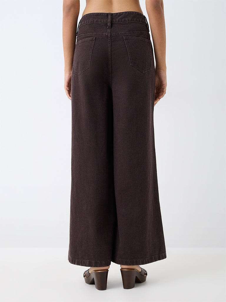 LOV Dark Brown High-Waist Wide-Leg Jeans
