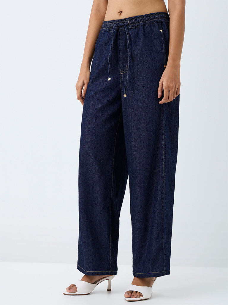 LOV Dark Blue Straight-Fit Mid-Rise Jeans