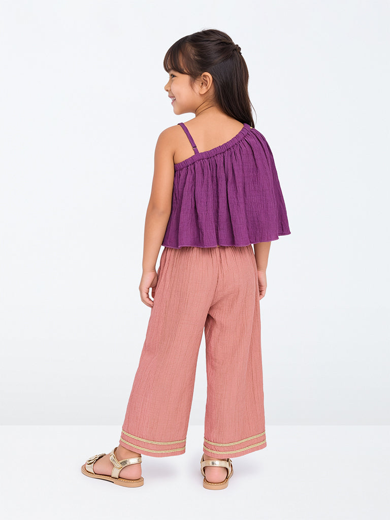 Utsa Kids Girls Purple Embroidered Top and Palazzo Set - (2-8 yrs)