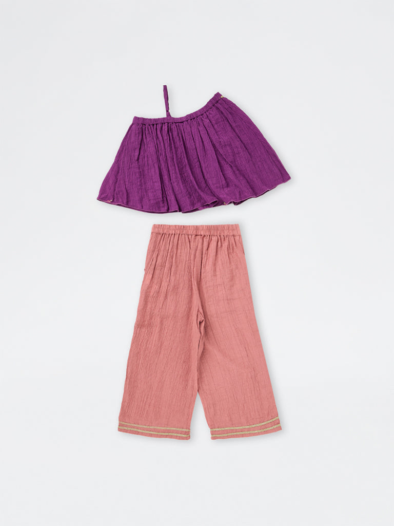 Utsa Kids Girls Purple Embroidered Top and Palazzo Set - (2-8 yrs)