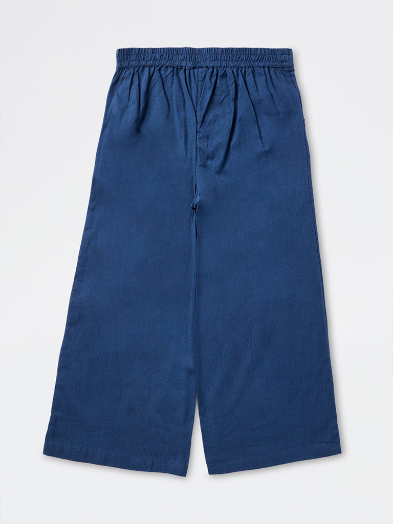 Utsa Kids Girls Dark Blue Solid Cotton Ethnic Pants - (8-14 yrs)