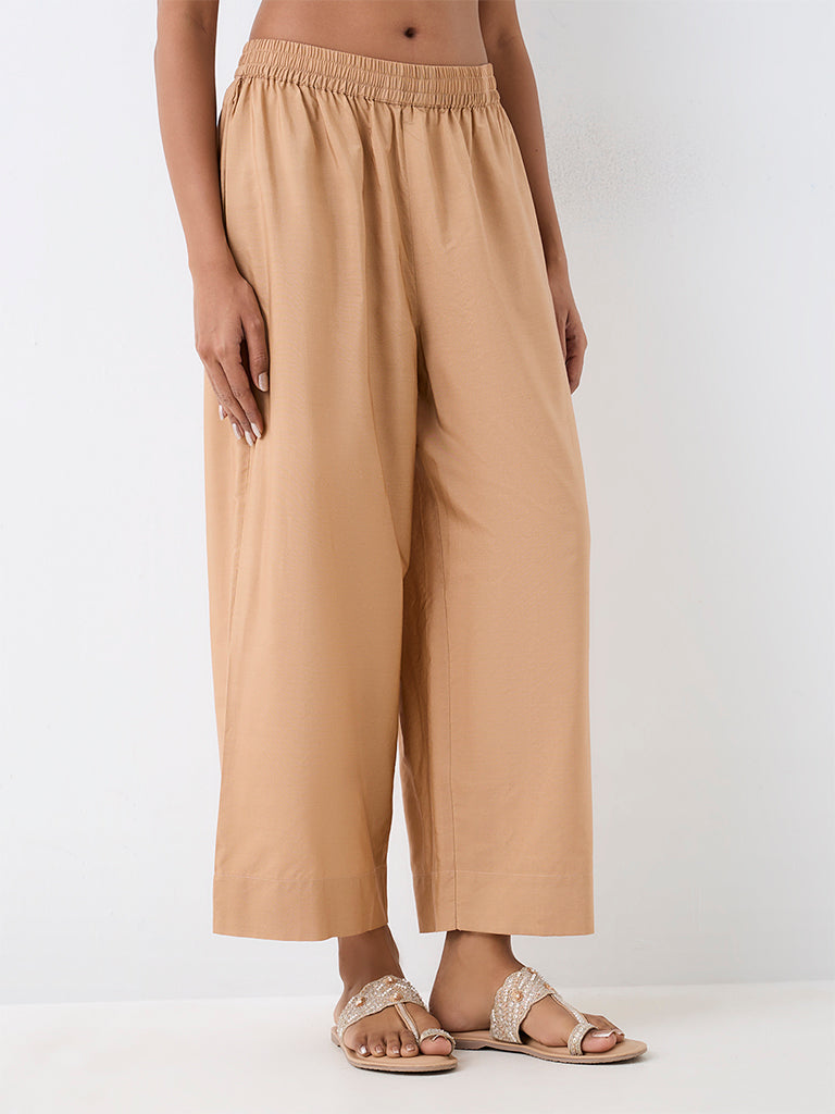 Zuba Beige Solid Pants
