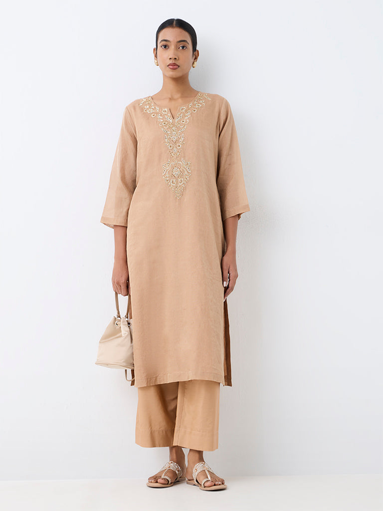 Zuba Beige Solid Pants