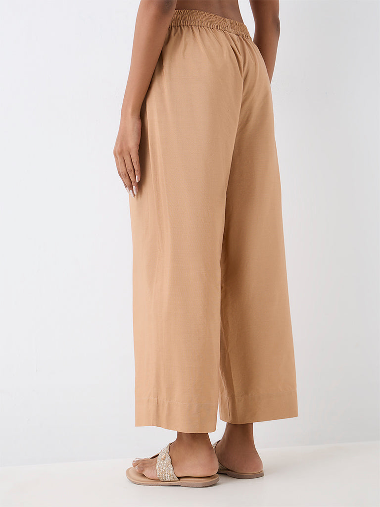 Zuba Beige Solid Pants