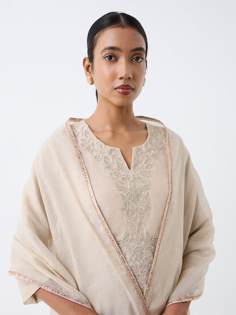 Zuba Light Beige Embellished Dupatta