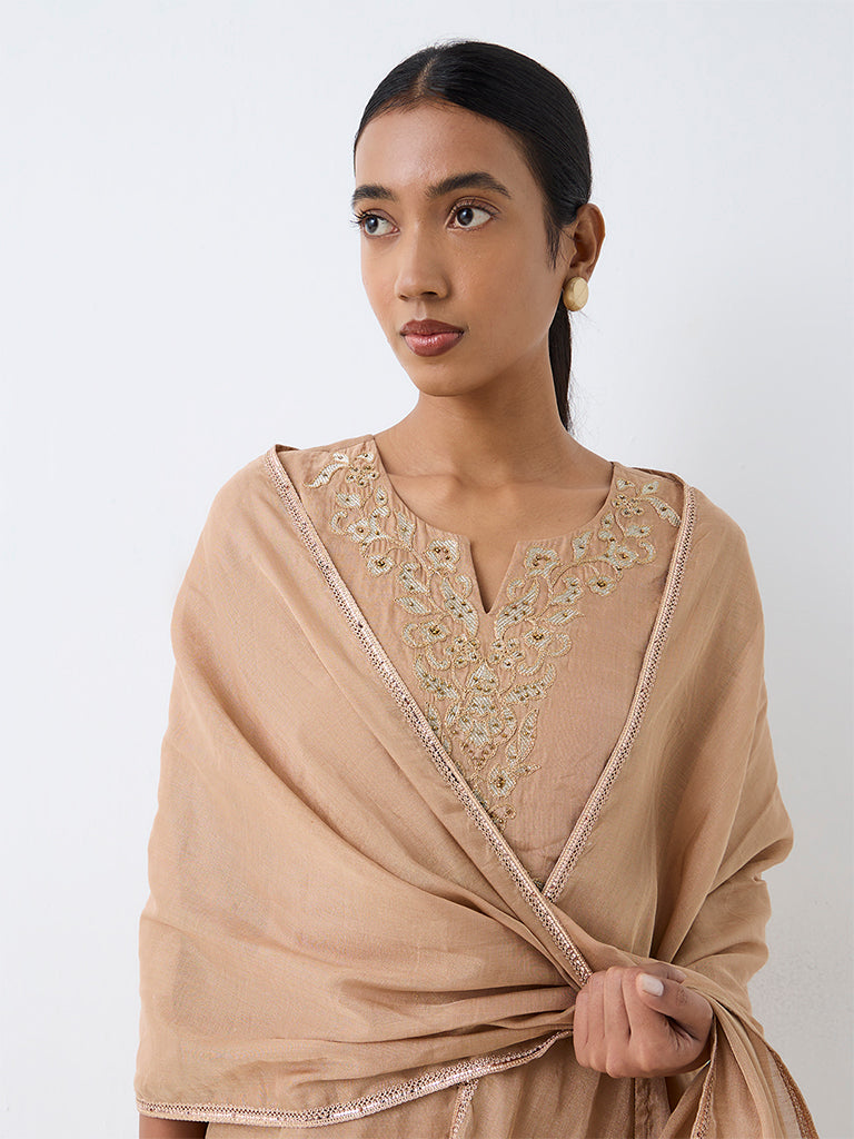 Zuba Beige Embellished Dupatta