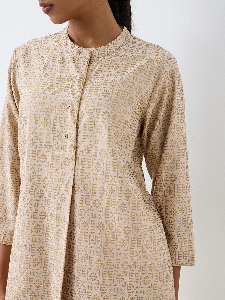Zuba Light Beige Floral Printed Tunic