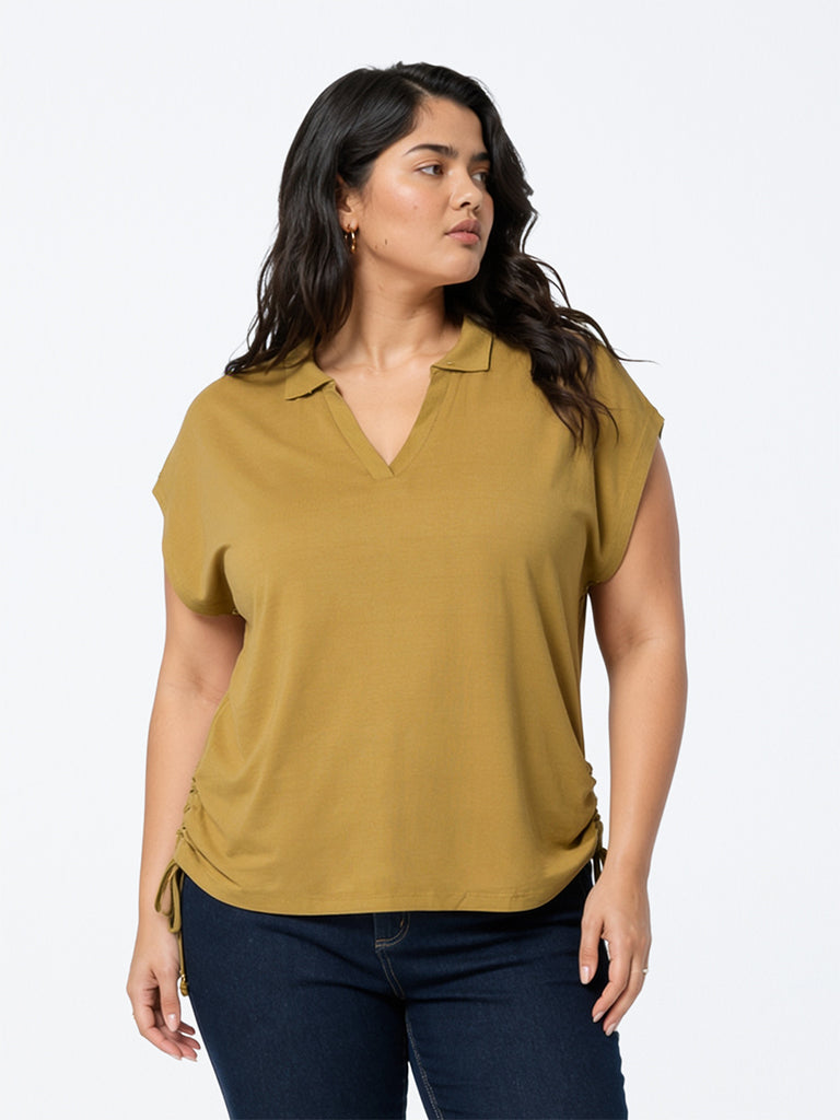 Gia Mustard Ruched Tie-Up Detail Top