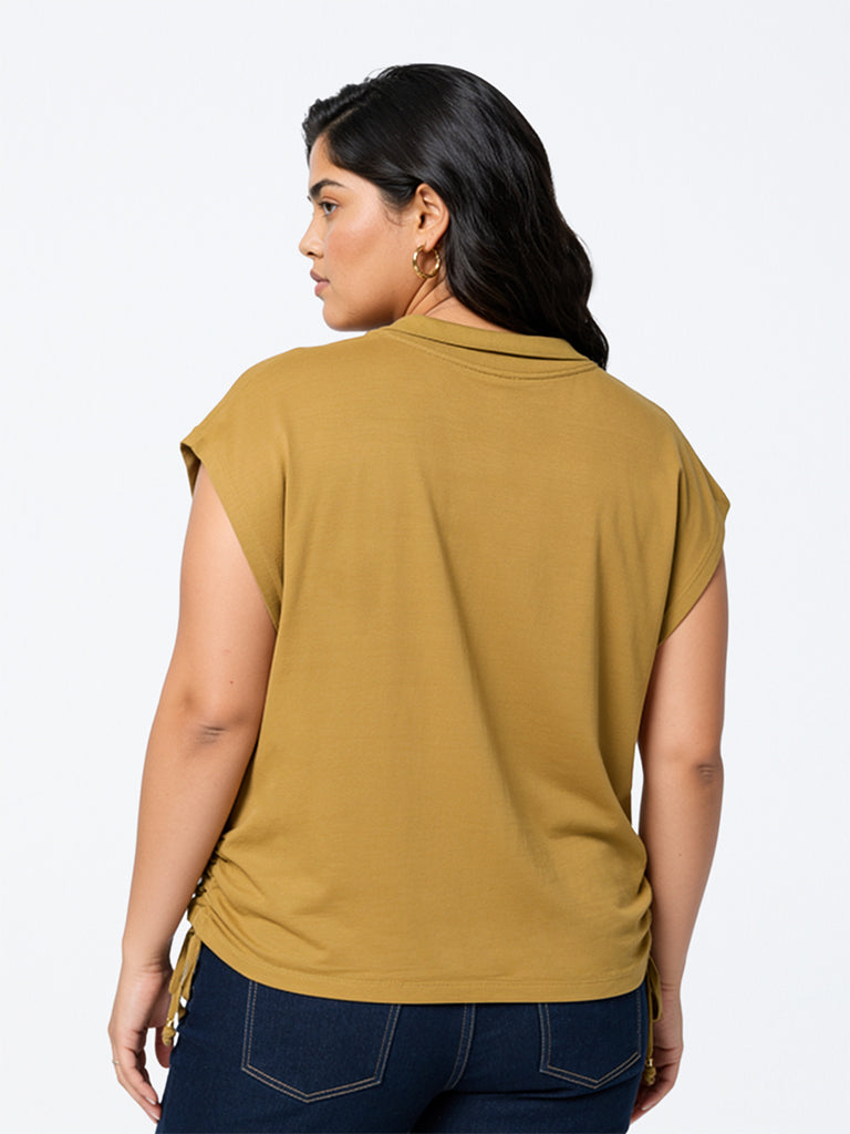 Gia Mustard Ruched Tie-Up Detail Top