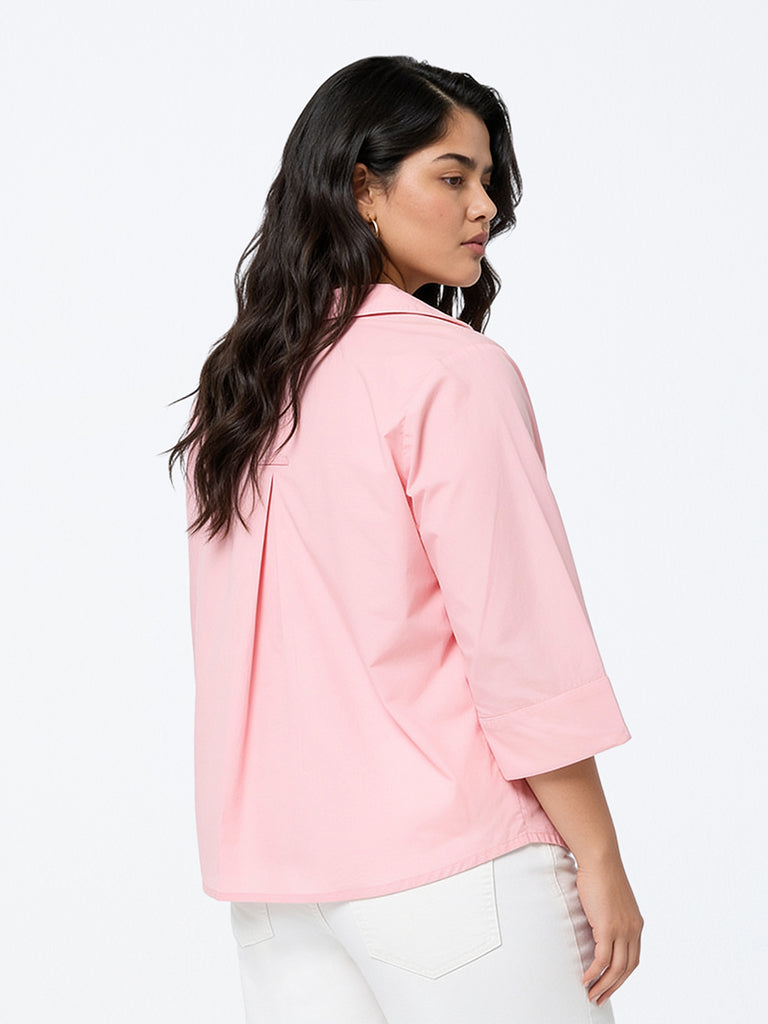 Gia Light Pink Floral Embroidered Cotton Shirt