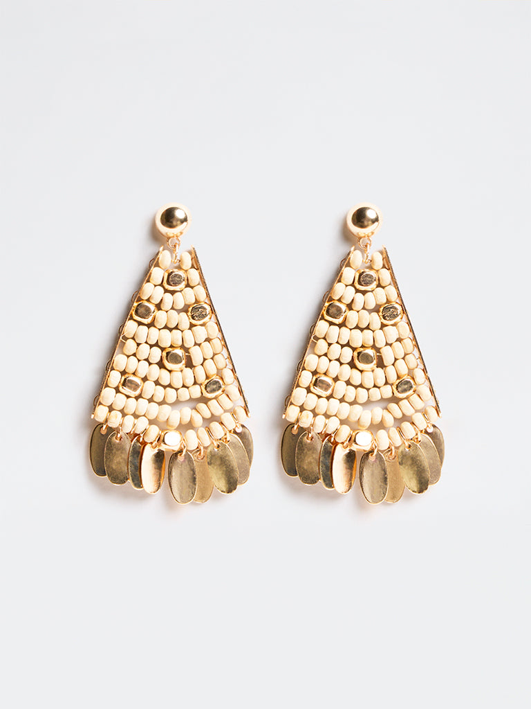 Westside Accessories Gold and Beige Beaded Dangler Earrings