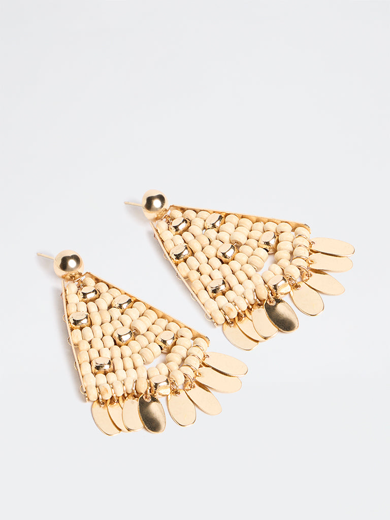 Westside Accessories Gold and Beige Beaded Dangler Earrings