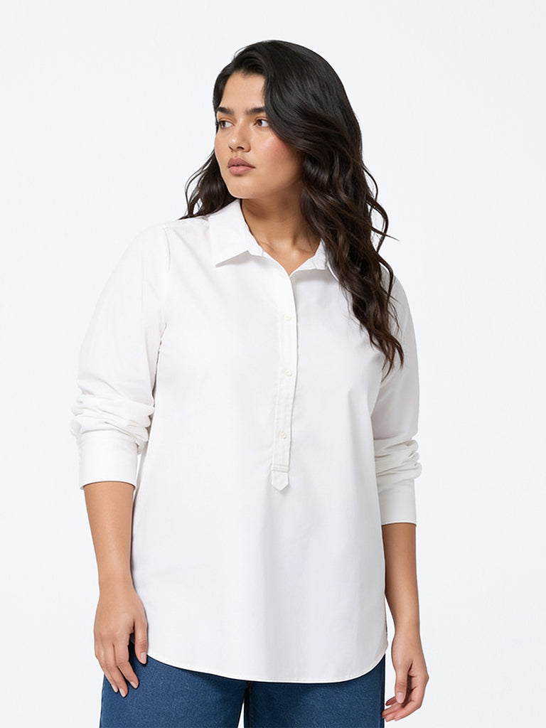 Gia White Solid Cotton Blouse