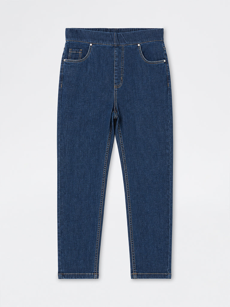 Gia Indigo Solid High-Waist Cotton-Blend Jeggings
