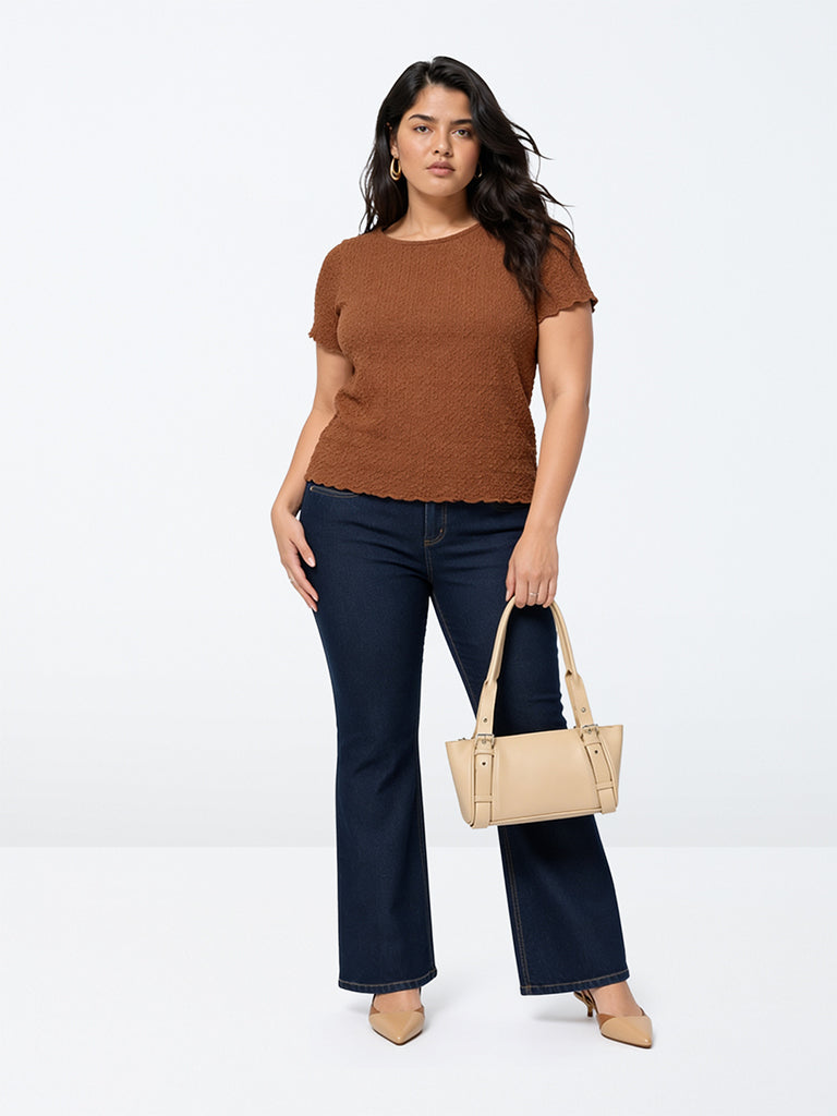 Gia Brown Popcorn Textured T-Shirt