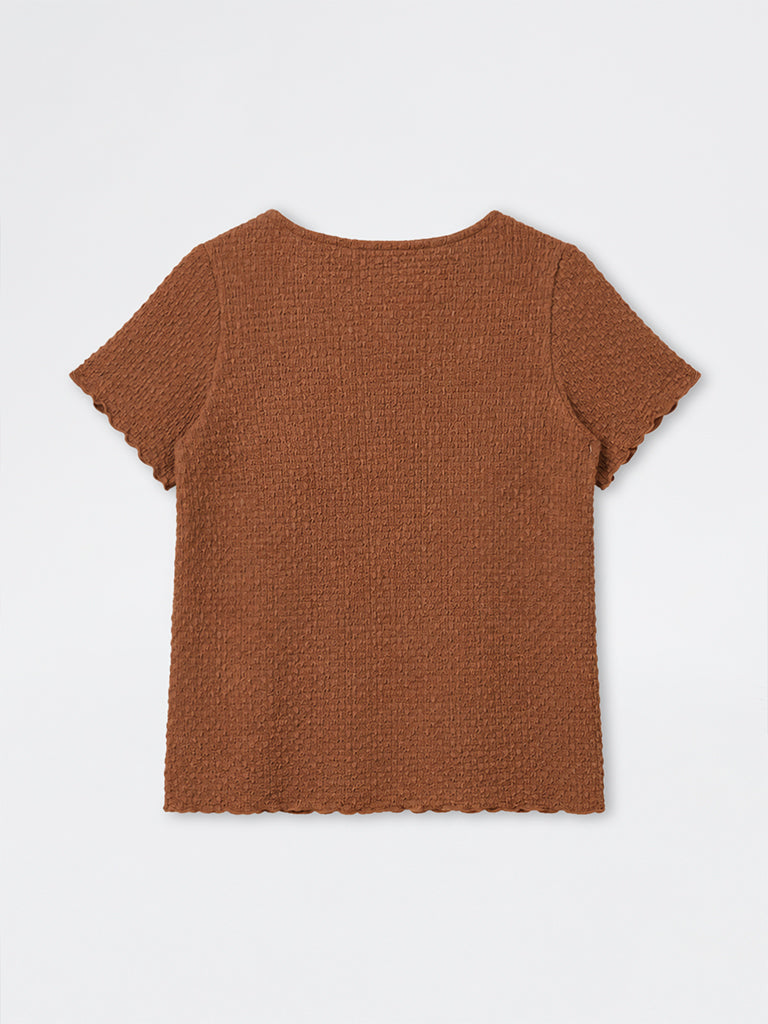 Gia Brown Popcorn Textured T-Shirt