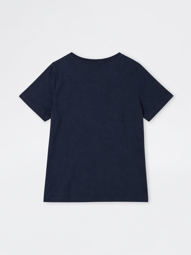 Gia Navy Floral Embroidered Cotton T-Shirt