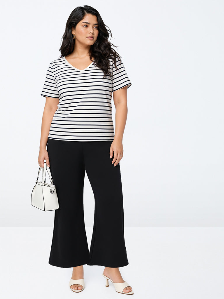 Gia White Striped Cotton-Blend T-Shirt