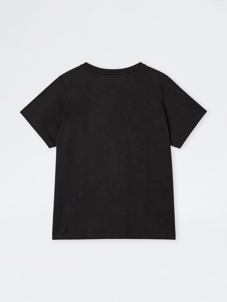 Gia Black Floral Embroidered Cotton-Blend T-Shirt