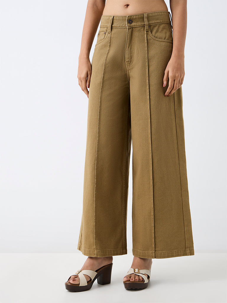 LOV Khaki High-Waist Wide-Leg Jeans
