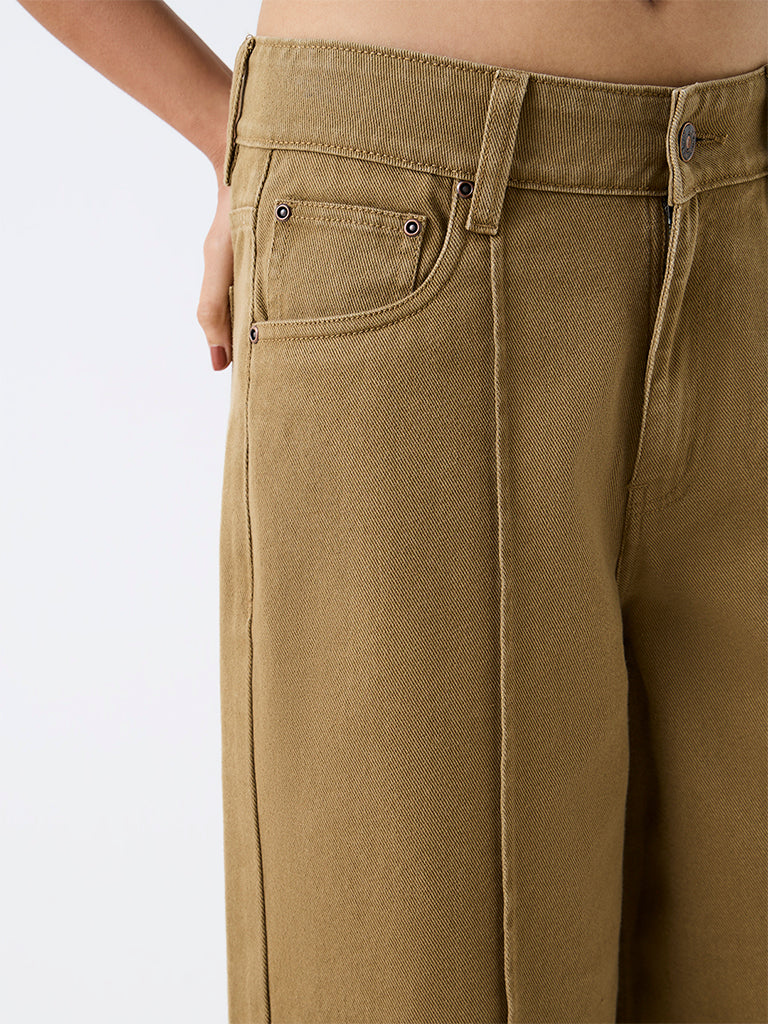 LOV Khaki High-Waist Wide-Leg Jeans