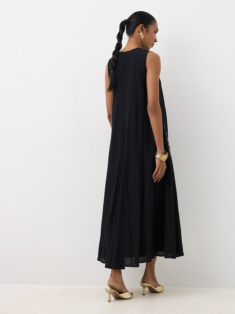 Vark Black Embroidered A-Line Dress
