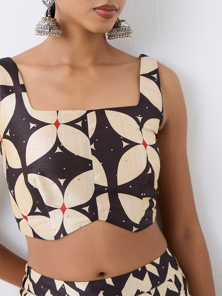 Vark Black Floral Printed Crop Top