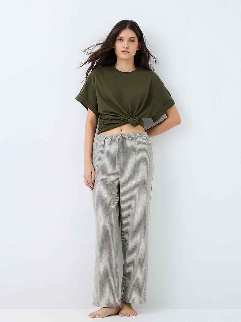 Wunderlove Olive Stripes High-Rise Pants