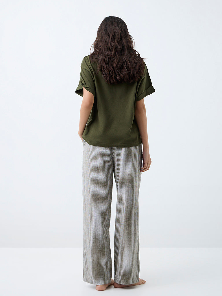 Wunderlove Olive Stripes High-Rise Pants