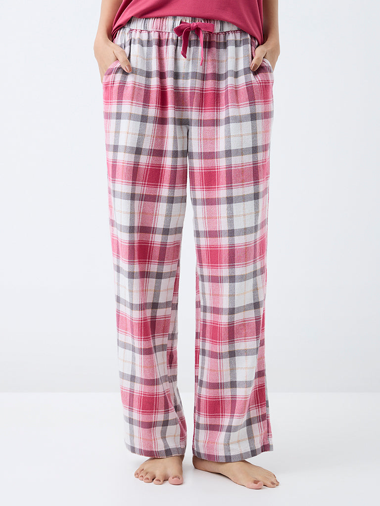 Wunderlove Pink Checkered High-Rise Pants
