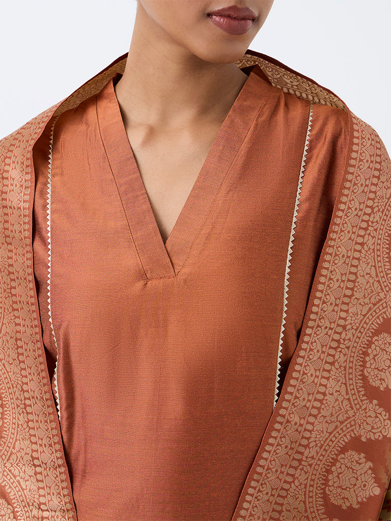 Vark Rust Scallop Embroidered A-Line Ethnic Set