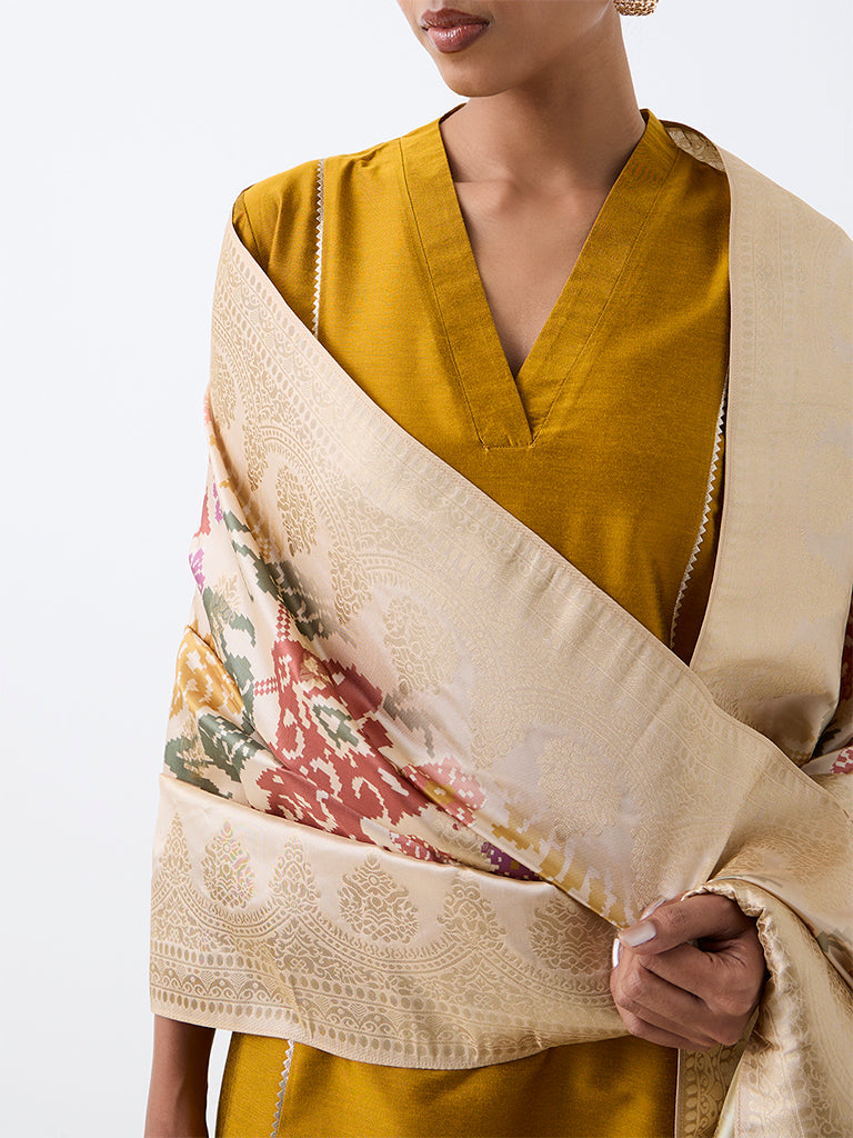 Vark Mustard Scallop Embroidered A-Line Ethnic Set
