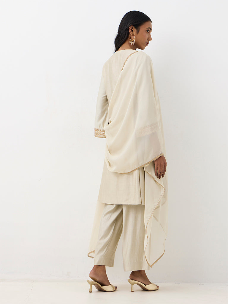 Vark Light Grey Embroidered Flared Ethnic Set