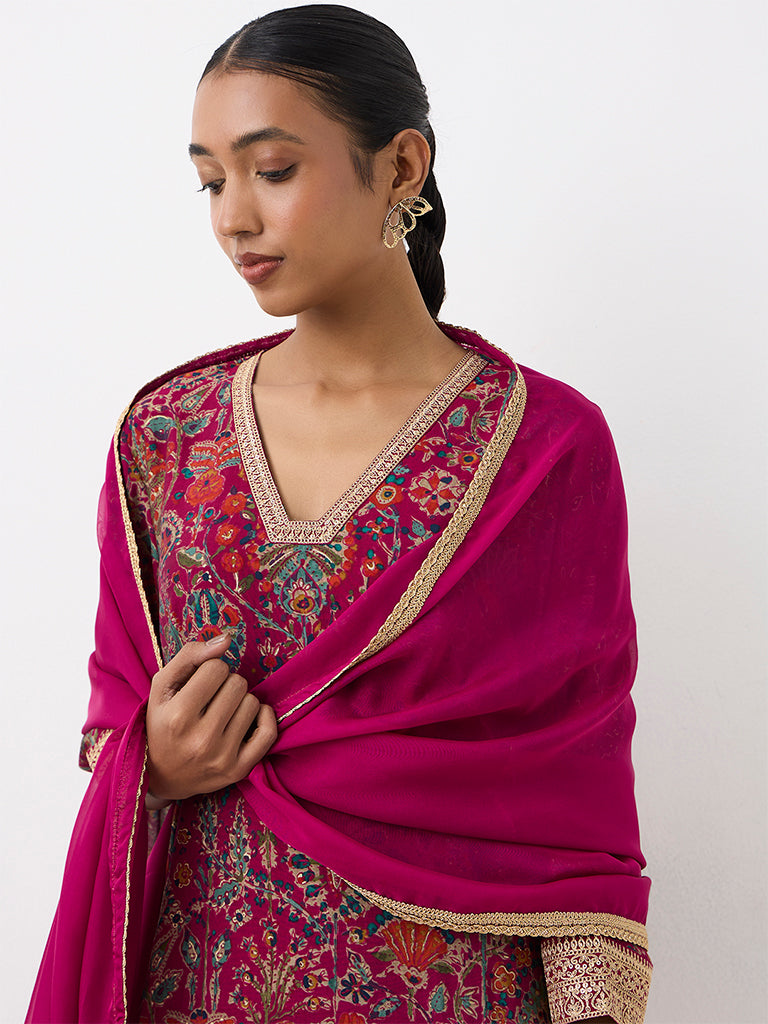 Vark Magenta Botanical Pattern A-Line Ethnic Set
