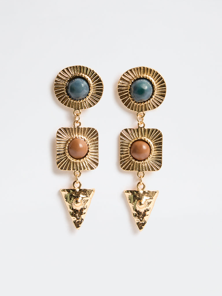 Westside Accessories Gold Geometric Design Statement Dangler Earrings