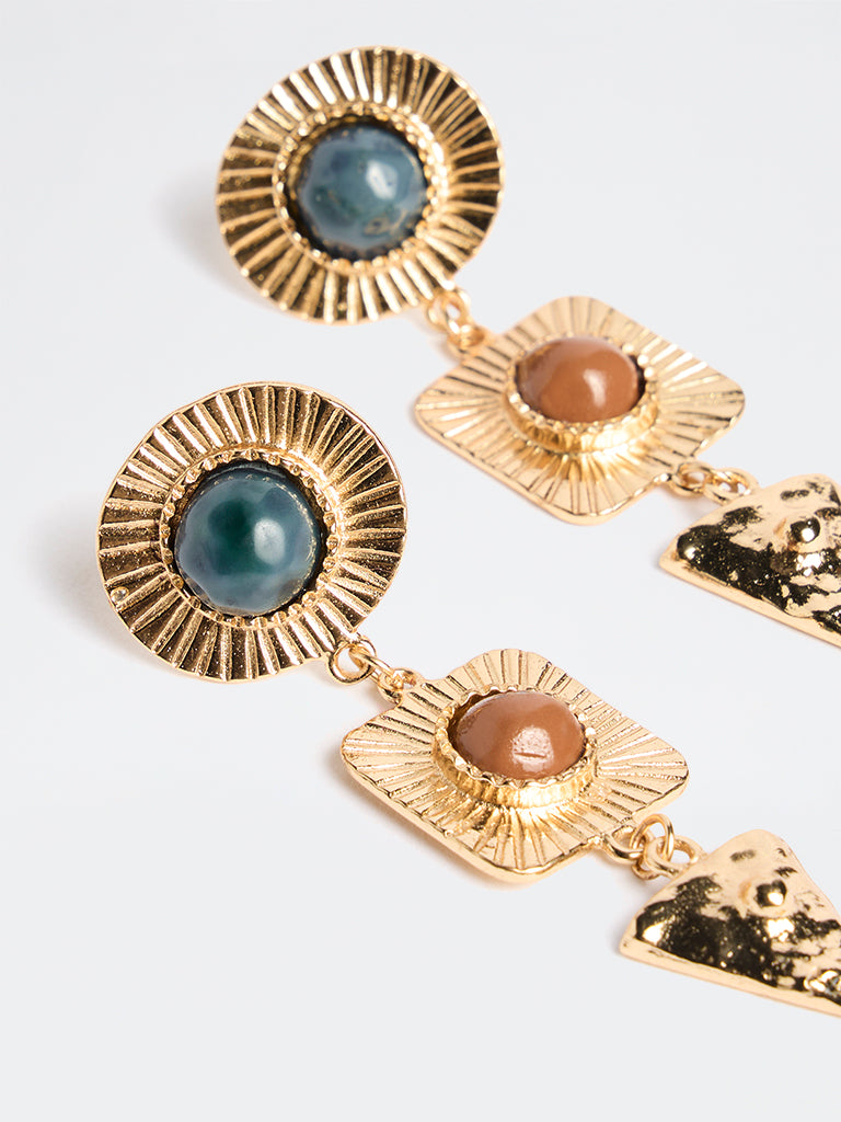 Westside Accessories Gold Geometric Design Statement Dangler Earrings