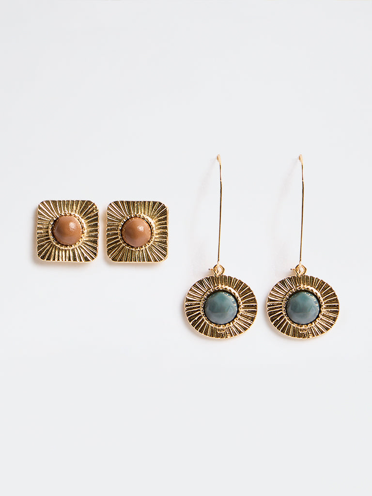 Westside Accessories Gold Stud and Fish-Hook Earrings - Pack of 2