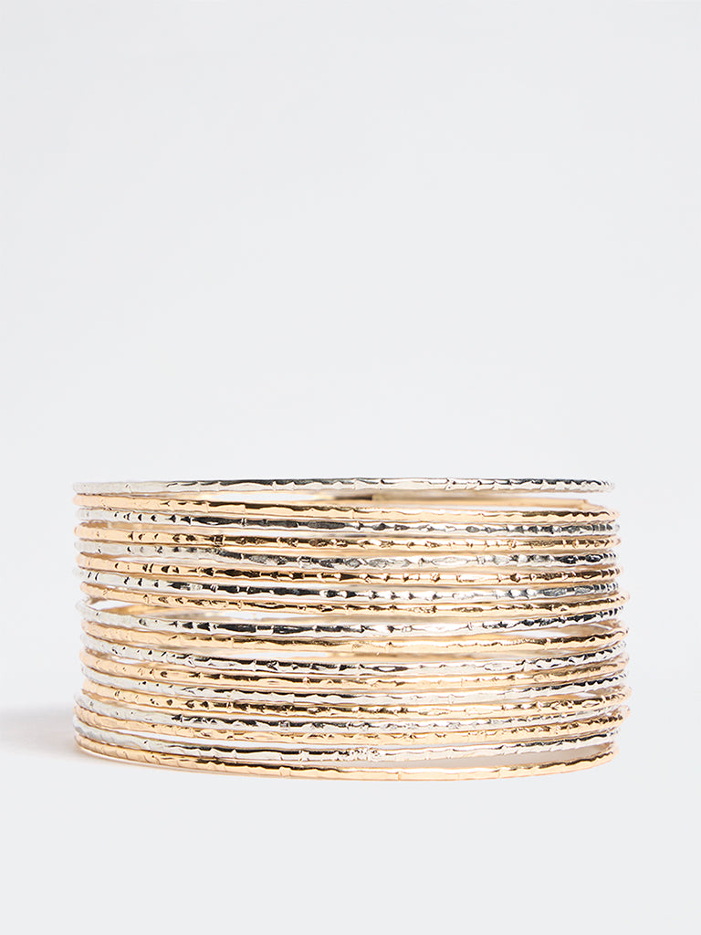 Westside Accessories Gold Textured Thin Bangles - Pack of 18