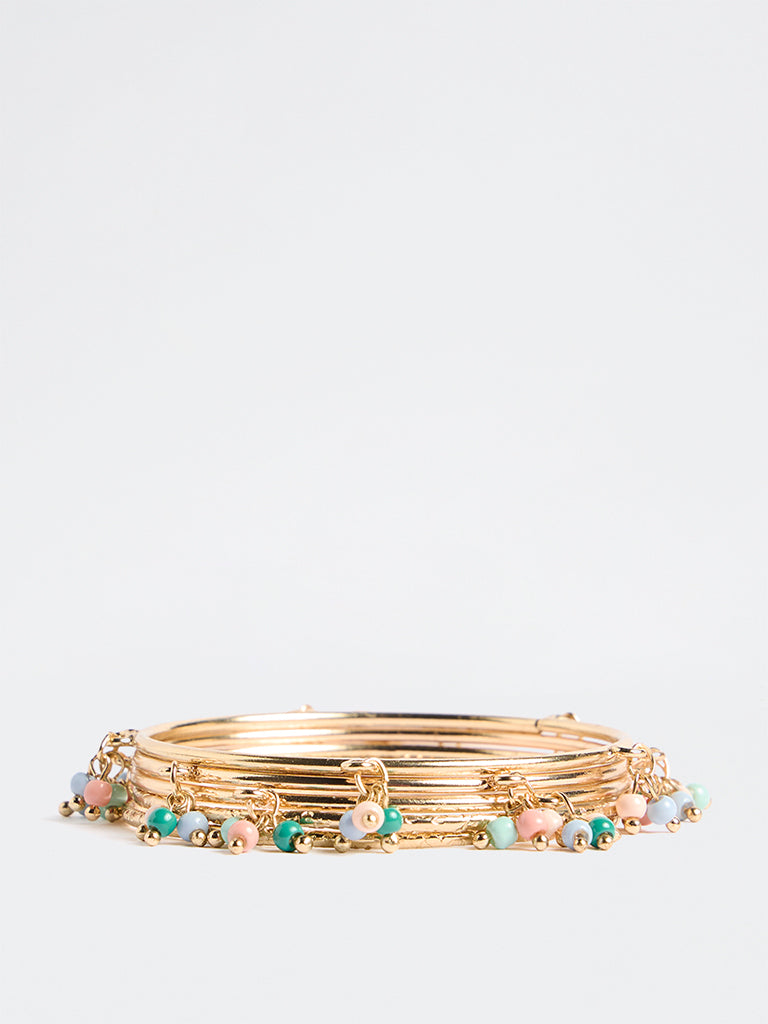 Westside Accessories Gold Metal Beaded Bangles - Pack of 5