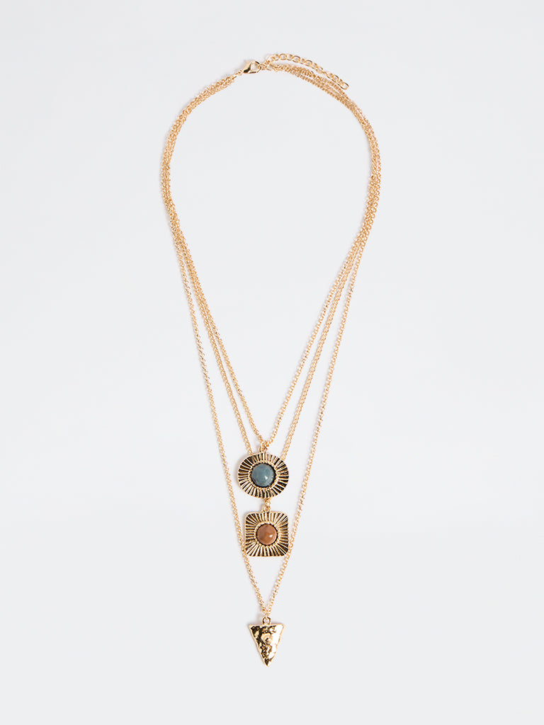 Westside Accessories Gold Geometric Multi-Stone 3-Layer Necklace