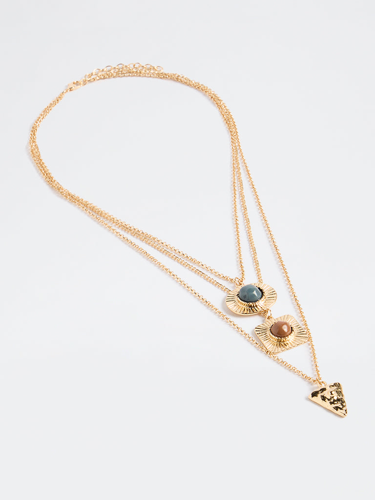 Westside Accessories Gold Geometric Multi-Stone 3-Layer Necklace