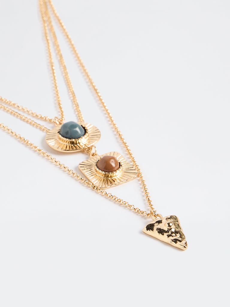 Westside Accessories Gold Geometric Multi-Stone 3-Layer Necklace